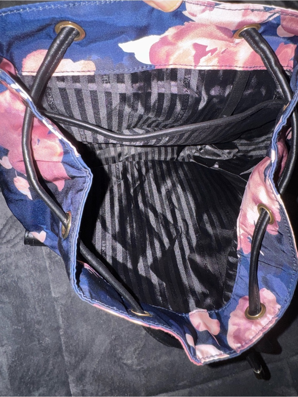 Victoria's Secret Black Floral Backpack with Pink Flowers - Picture 4 of 6
